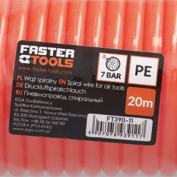 Pneumatsko spiralno crevo PU 6x8mm 20m FASTER TOOLS 3911