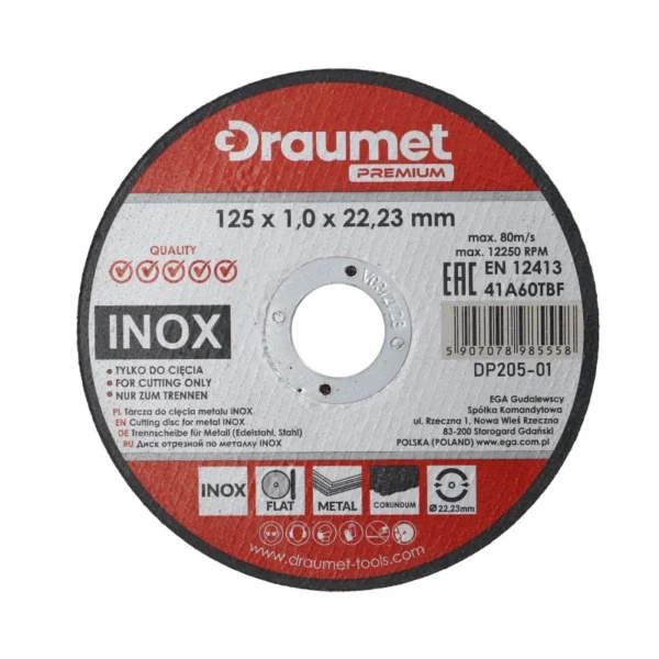 Rezna ploča za metal/INOX 125x1x22.2mm DRAUMET PREMIUM 8555