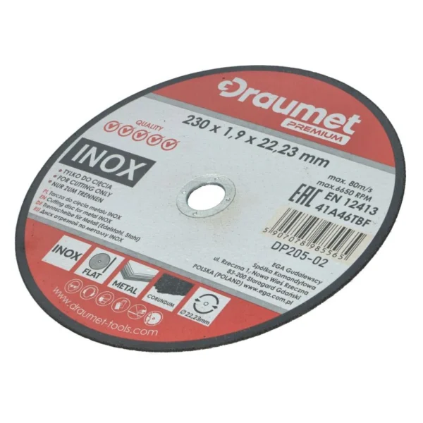 Rezna ploča za metal/INOX 230x1.9x22.2mm DRAUMET PREMIUM 8556