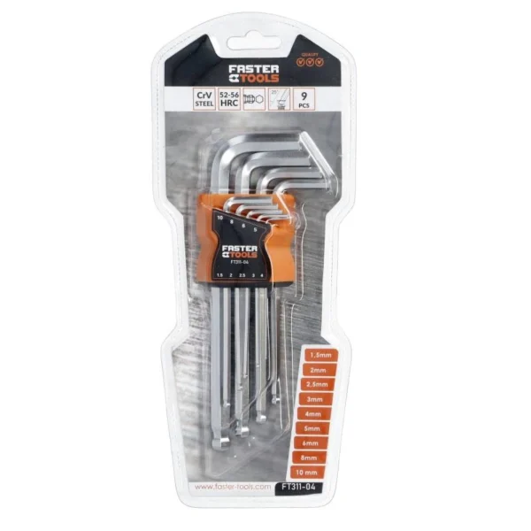 Imbus ključ sa kuglom dugi set 1.5-10mm FASTER TOOLS 1841