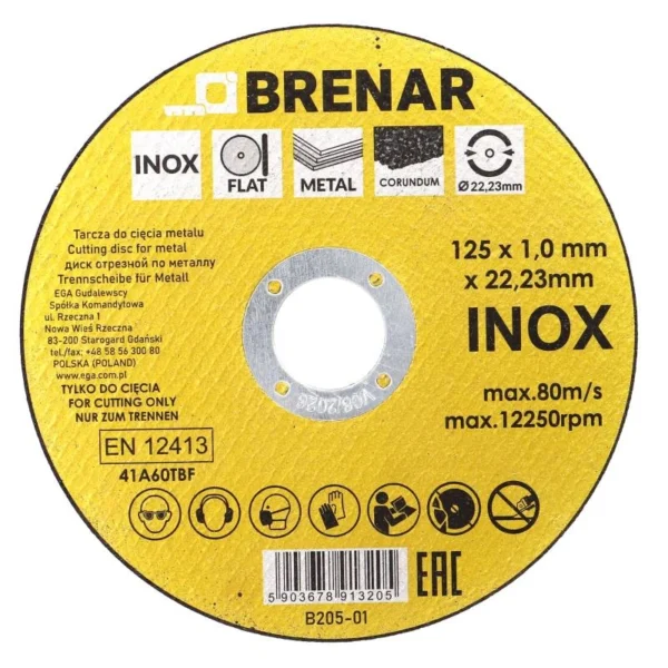Rezna ploča za metal/INOX 125x1x22,2mm BRENAR B205-01